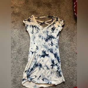 Medium blue tie dye cross cross back dress